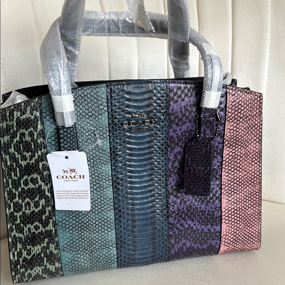 Coach Green and Blue Tote Bag with Structured Design